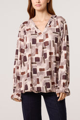 Geometric Bubble Hem Jersey Blouse