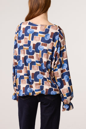 Geometric Bubble Hem Jersey Blouse