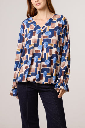 Geometric Bubble Hem Jersey Blouse