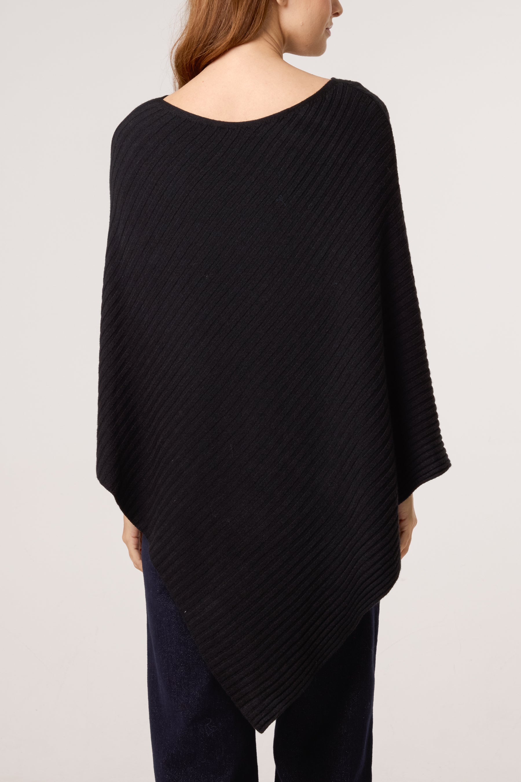 Asymmetric Ribbed Knit Poncho