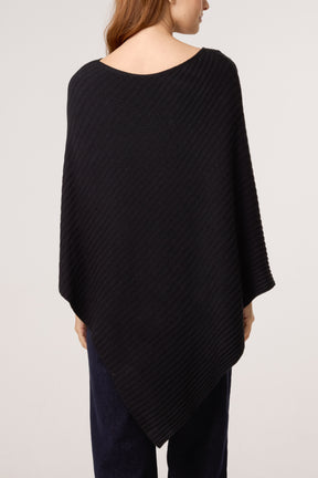 Asymmetric Ribbed Knit Poncho