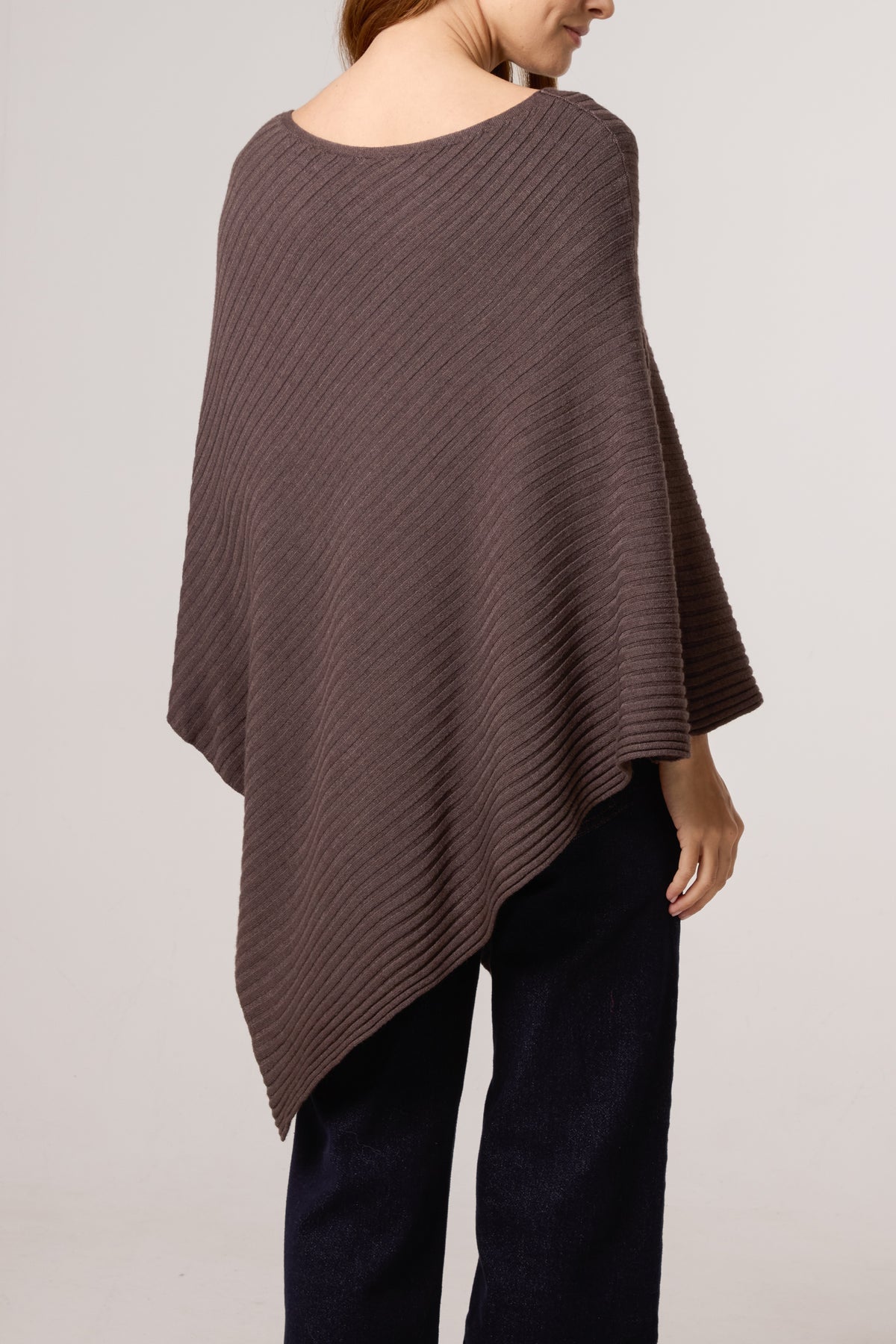 Asymmetric Ribbed Knit Poncho