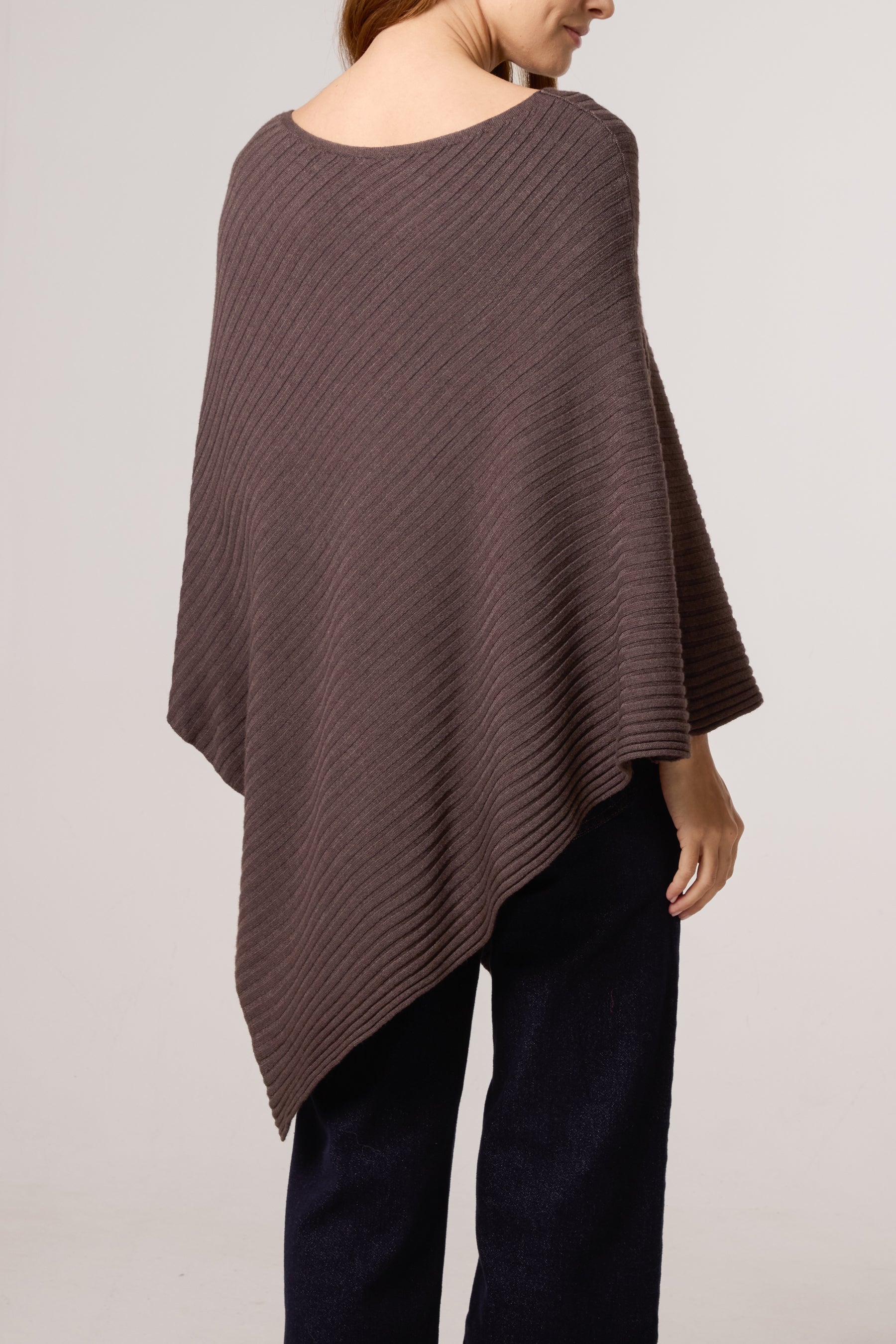 Asymmetric Ribbed Knit Poncho