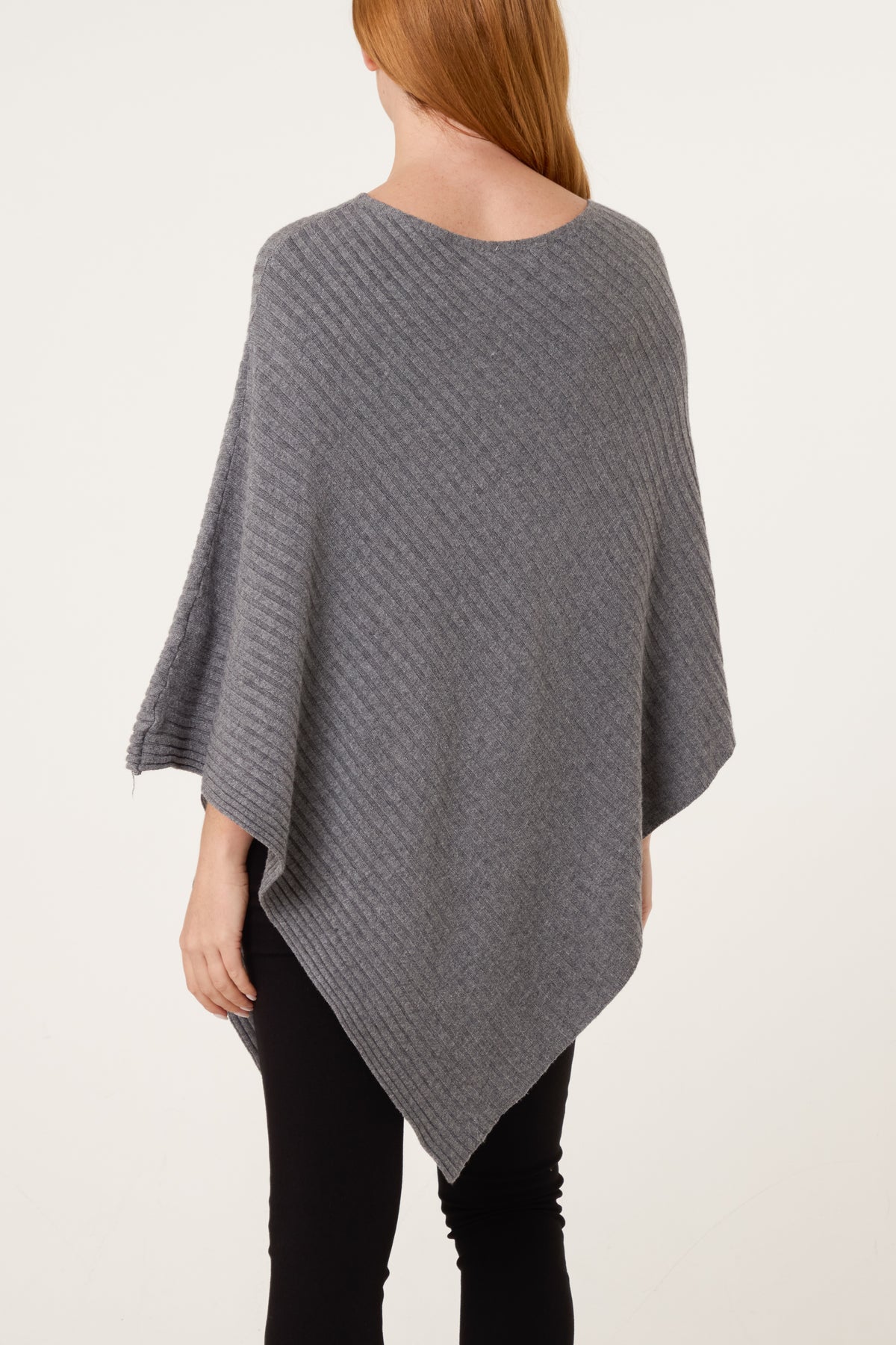 Asymmetric Ribbed Knit Poncho