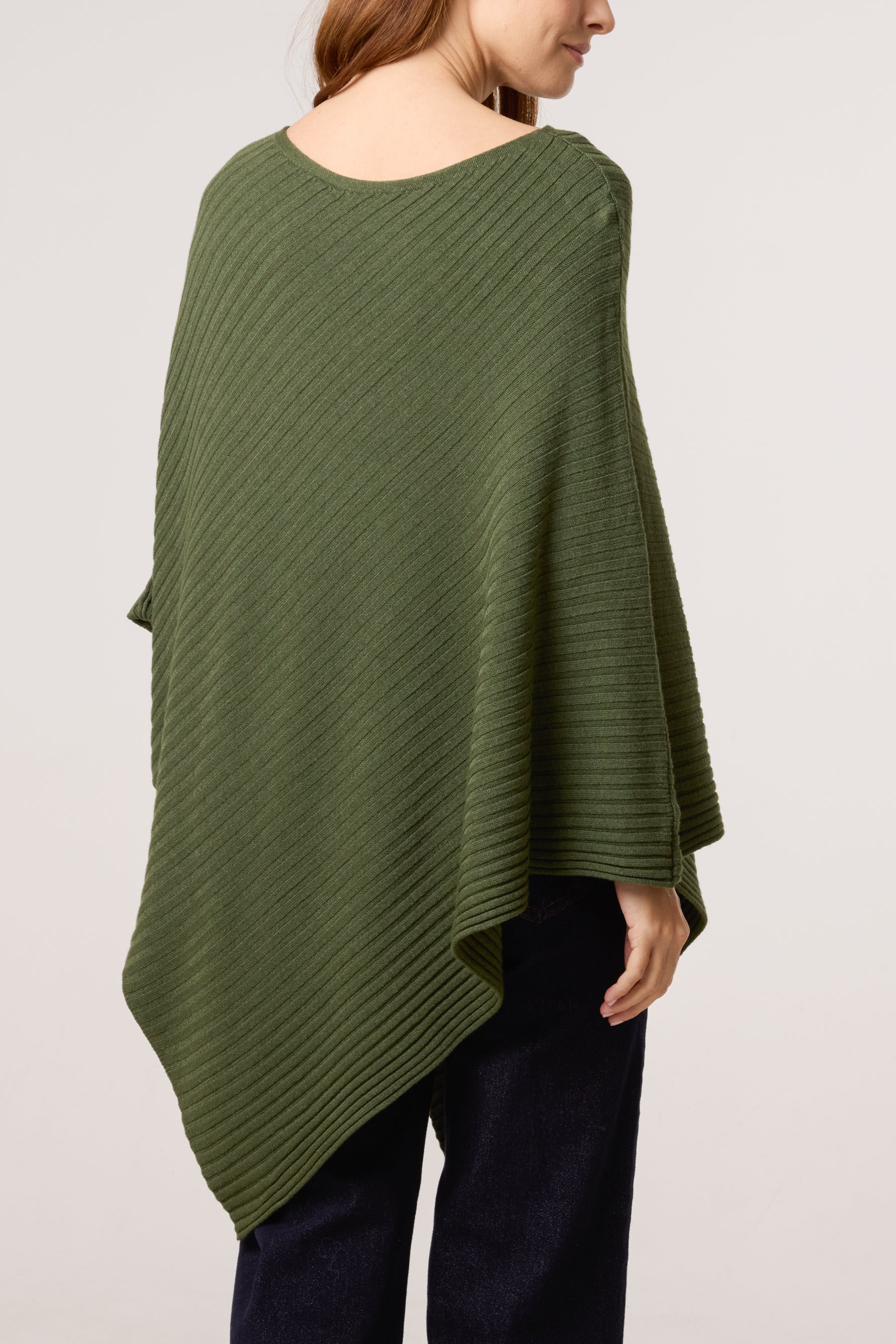 Asymmetric Ribbed Knit Poncho