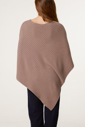 Asymmetric Ribbed Knit Poncho