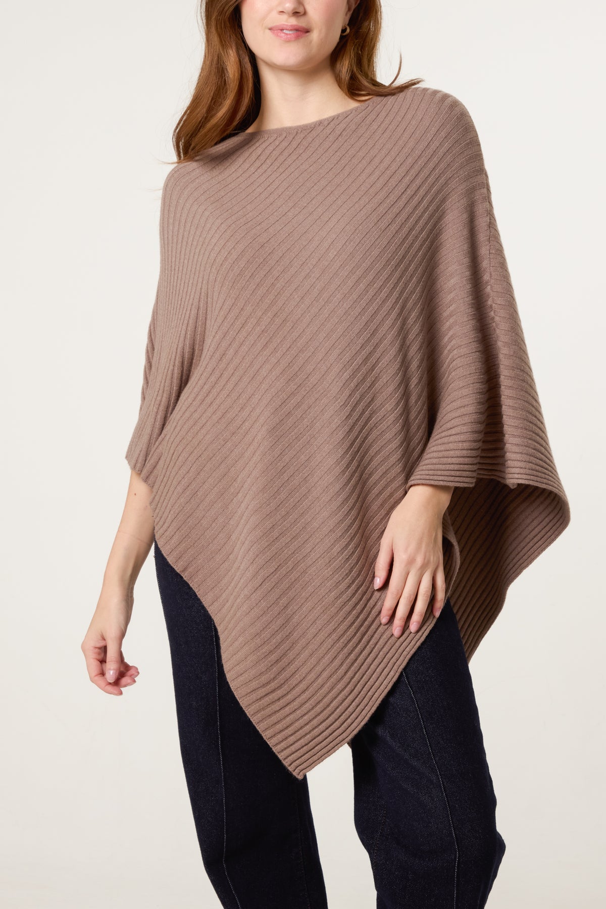 Asymmetric Ribbed Knit Poncho