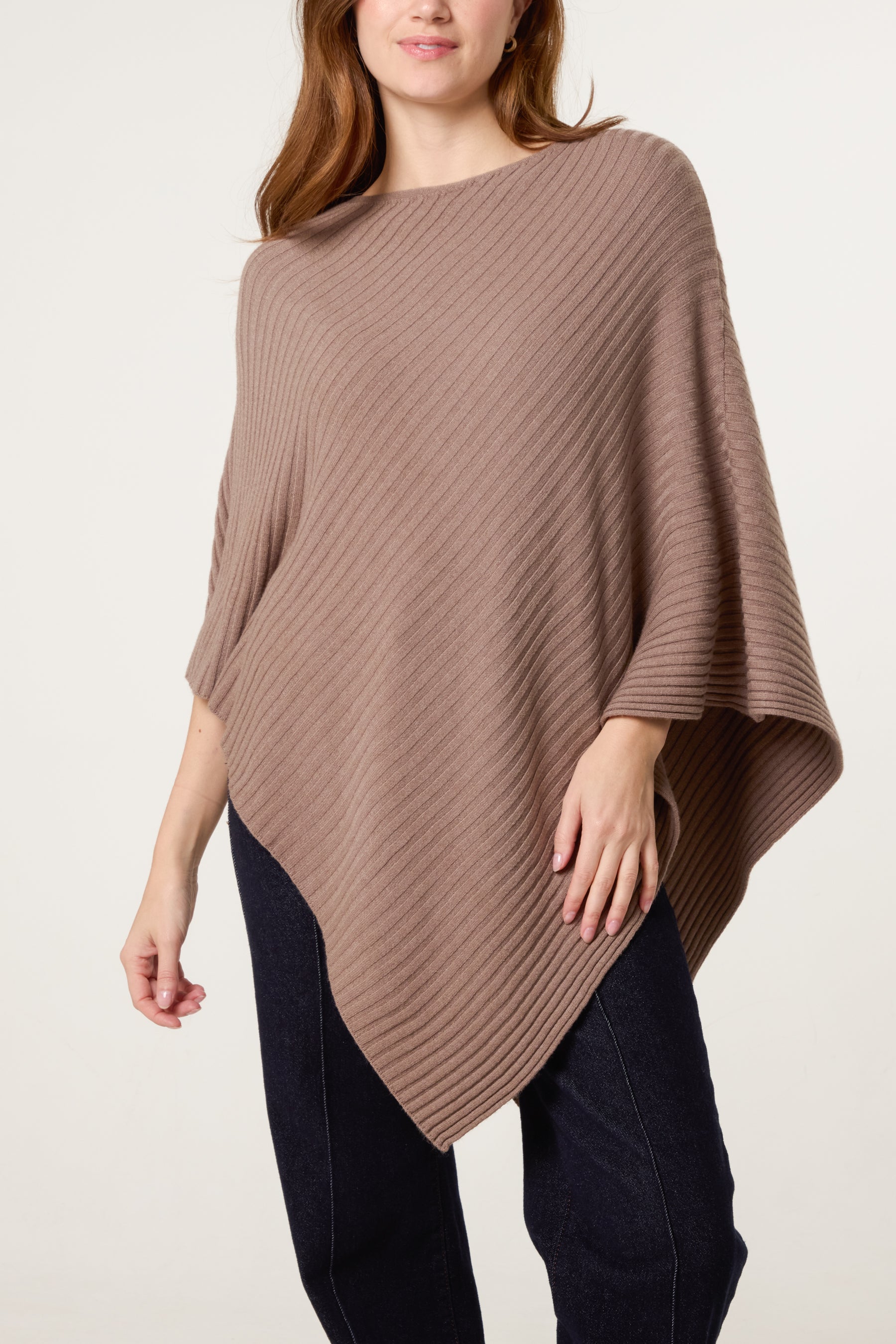 Asymmetric Ribbed Knit Poncho