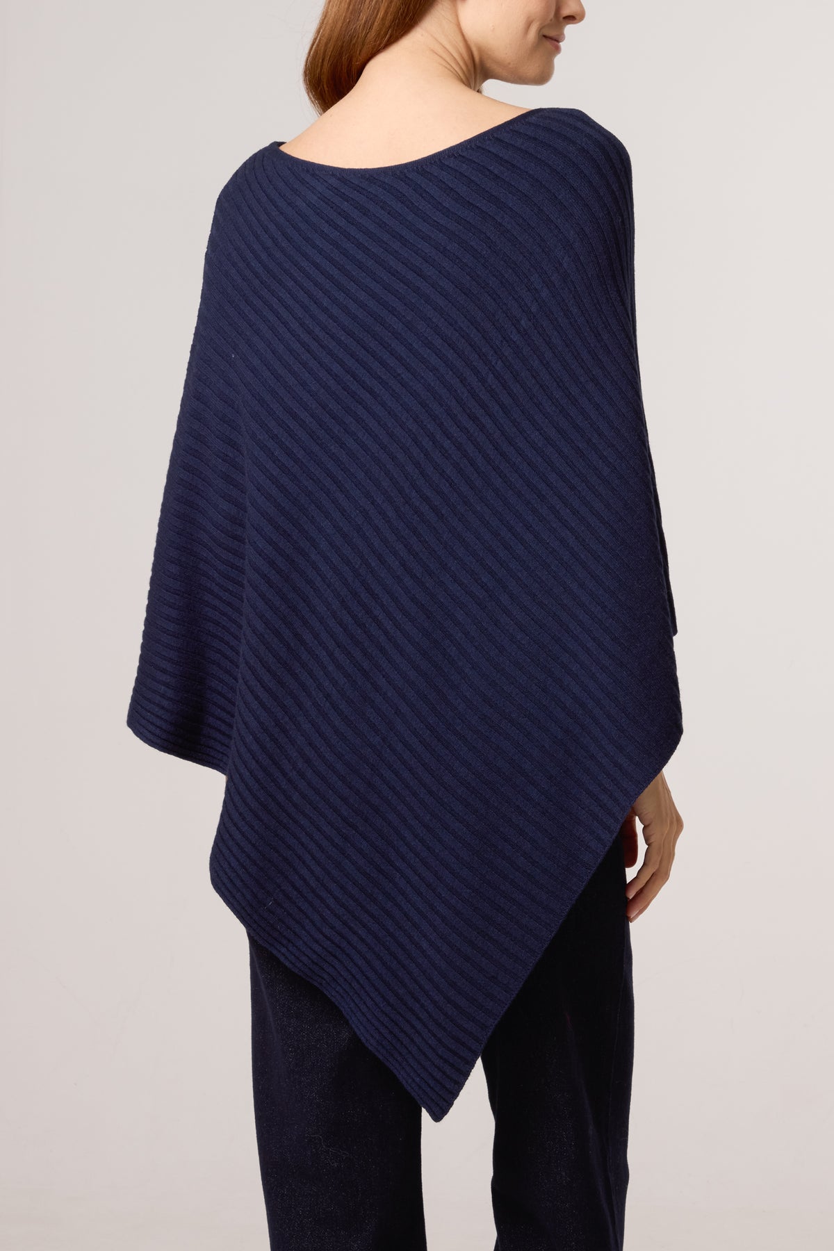 Asymmetric Ribbed Knit Poncho