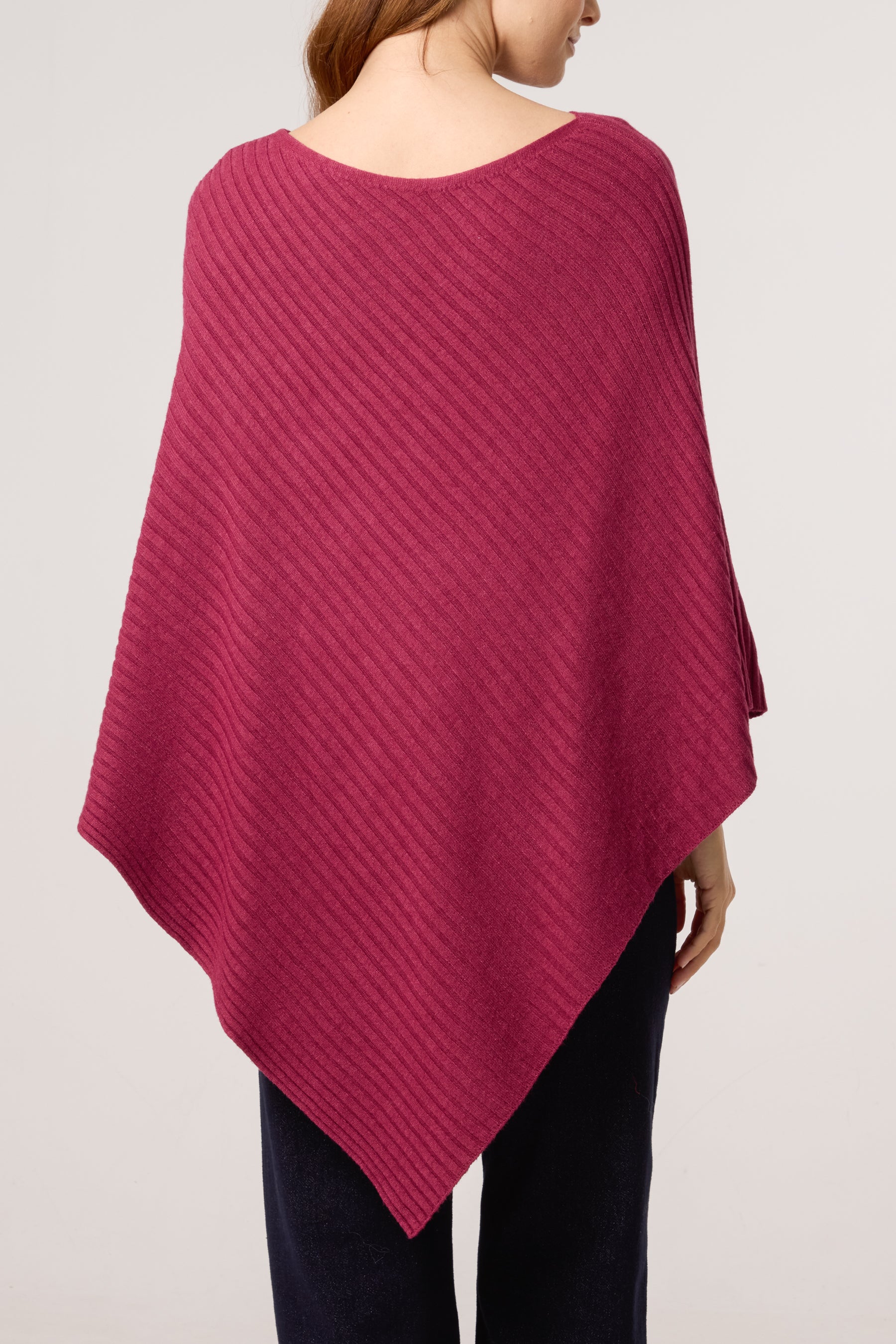 Asymmetric Ribbed Knit Poncho
