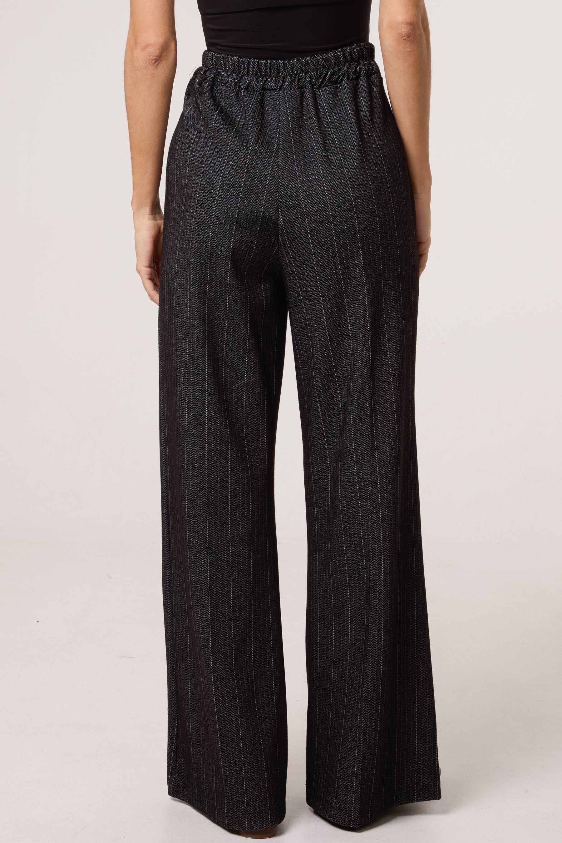 Wool Like Pinstripe Wide Leg Trousers
