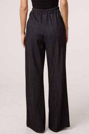 Wool Like Pinstripe Wide Leg Trousers