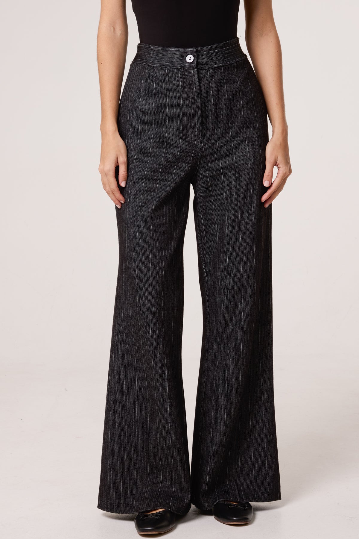 Wool Like Pinstripe Wide Leg Trousers