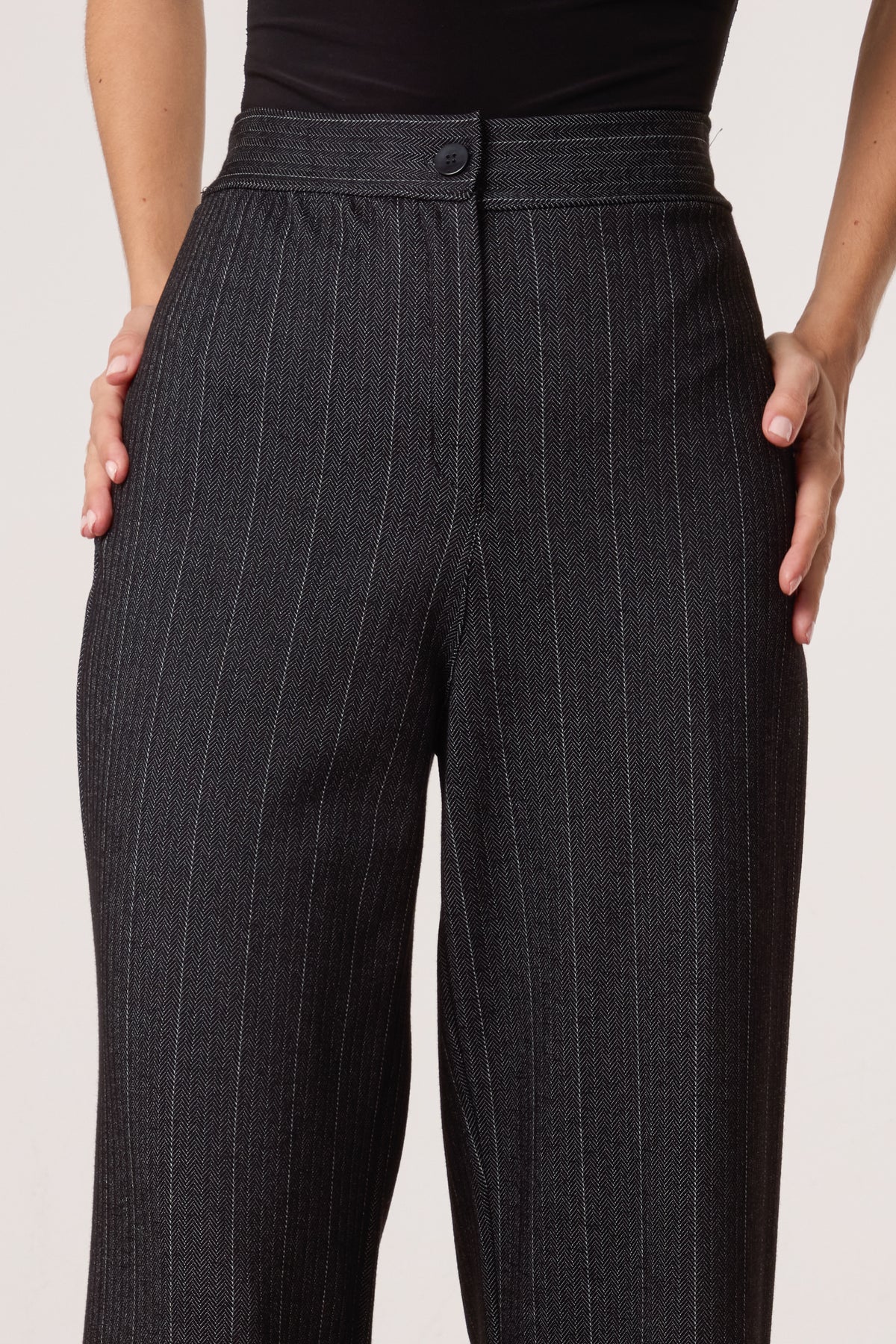 Wool Like Pinstripe Wide Leg Trousers