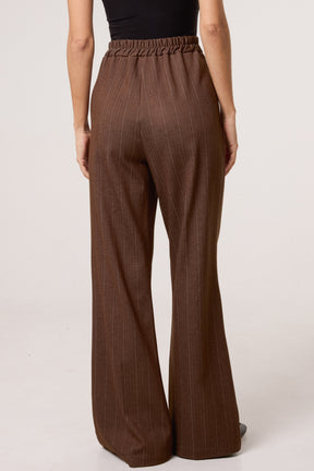 Wool Like Pinstripe Wide Leg Trousers
