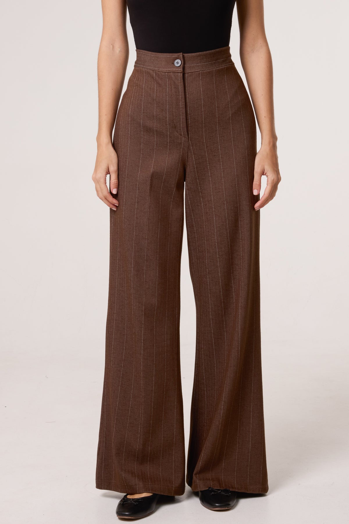 Wool Like Pinstripe Wide Leg Trousers