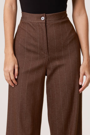 Wool Like Pinstripe Wide Leg Trousers