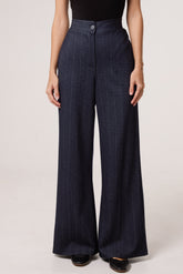 Wool Like Pinstripe Wide Leg Trousers