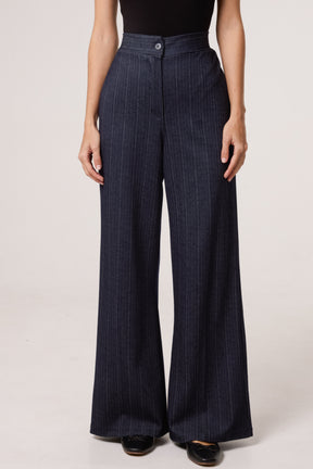 Wool Like Pinstripe Wide Leg Trousers