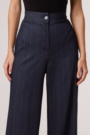 Wool Like Pinstripe Wide Leg Trousers