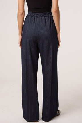 Wool Like Pinstripe Wide Leg Trousers