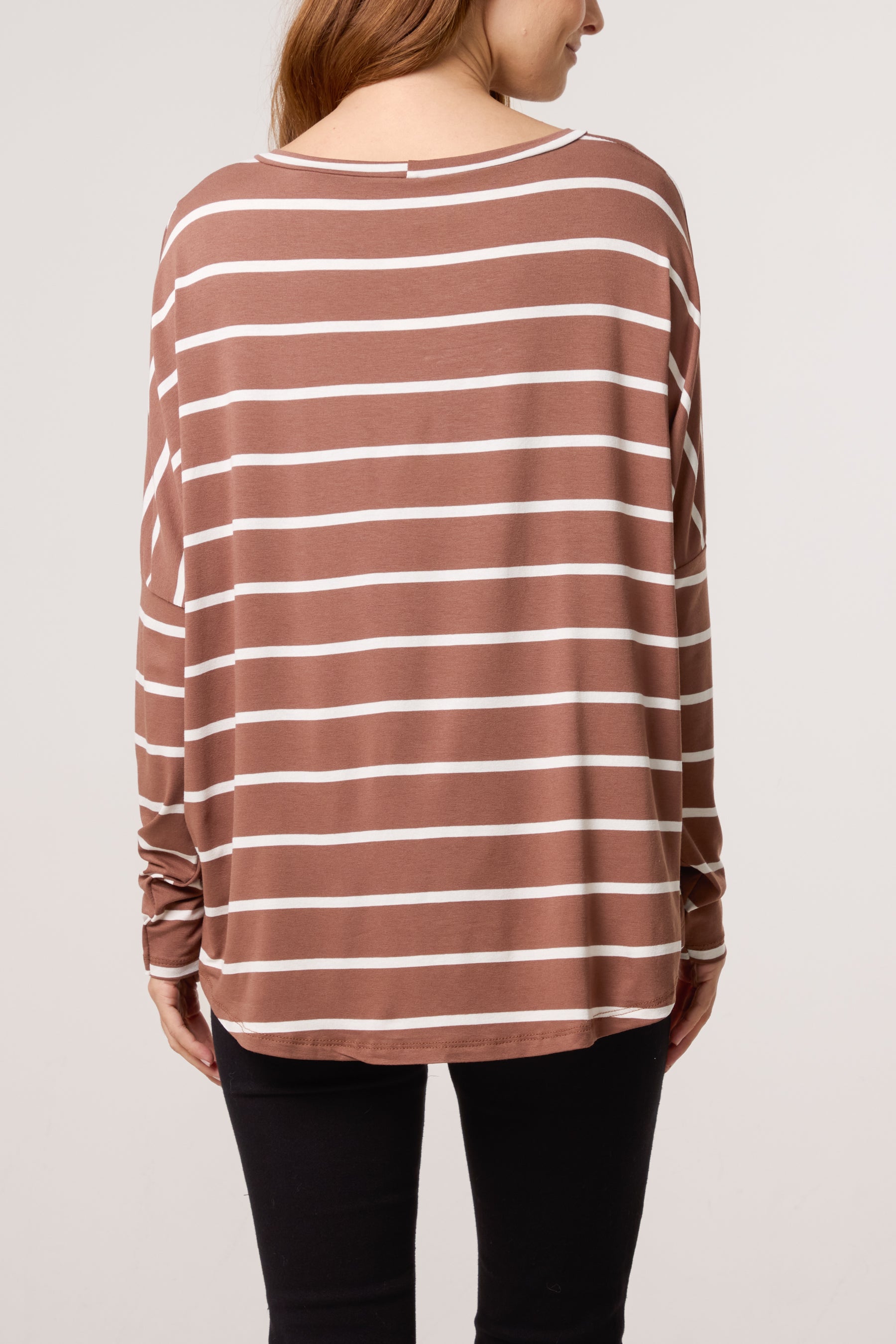 Scoop Neck Long Sleeve Stripe Top