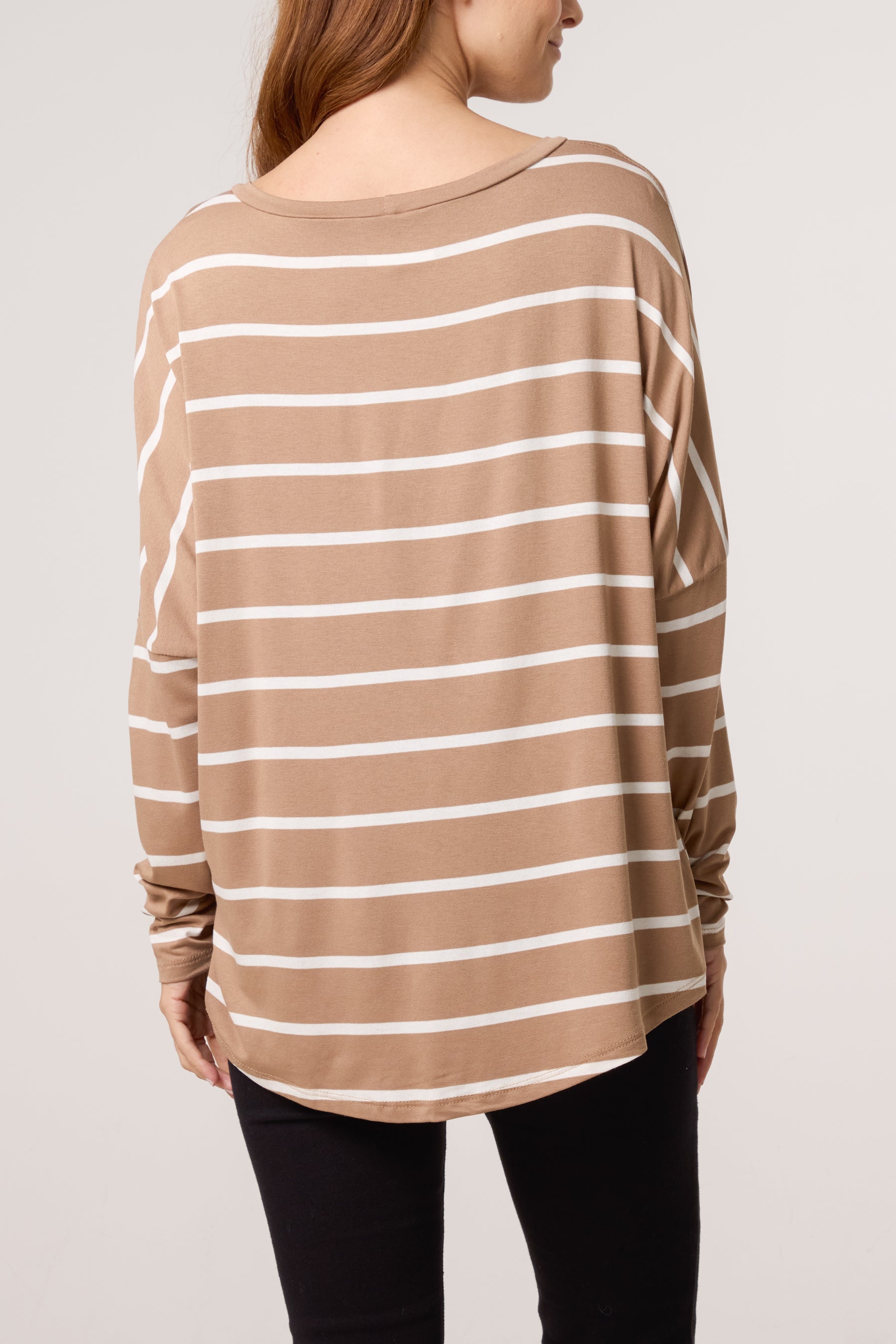 Scoop Neck Long Sleeve Stripe Top