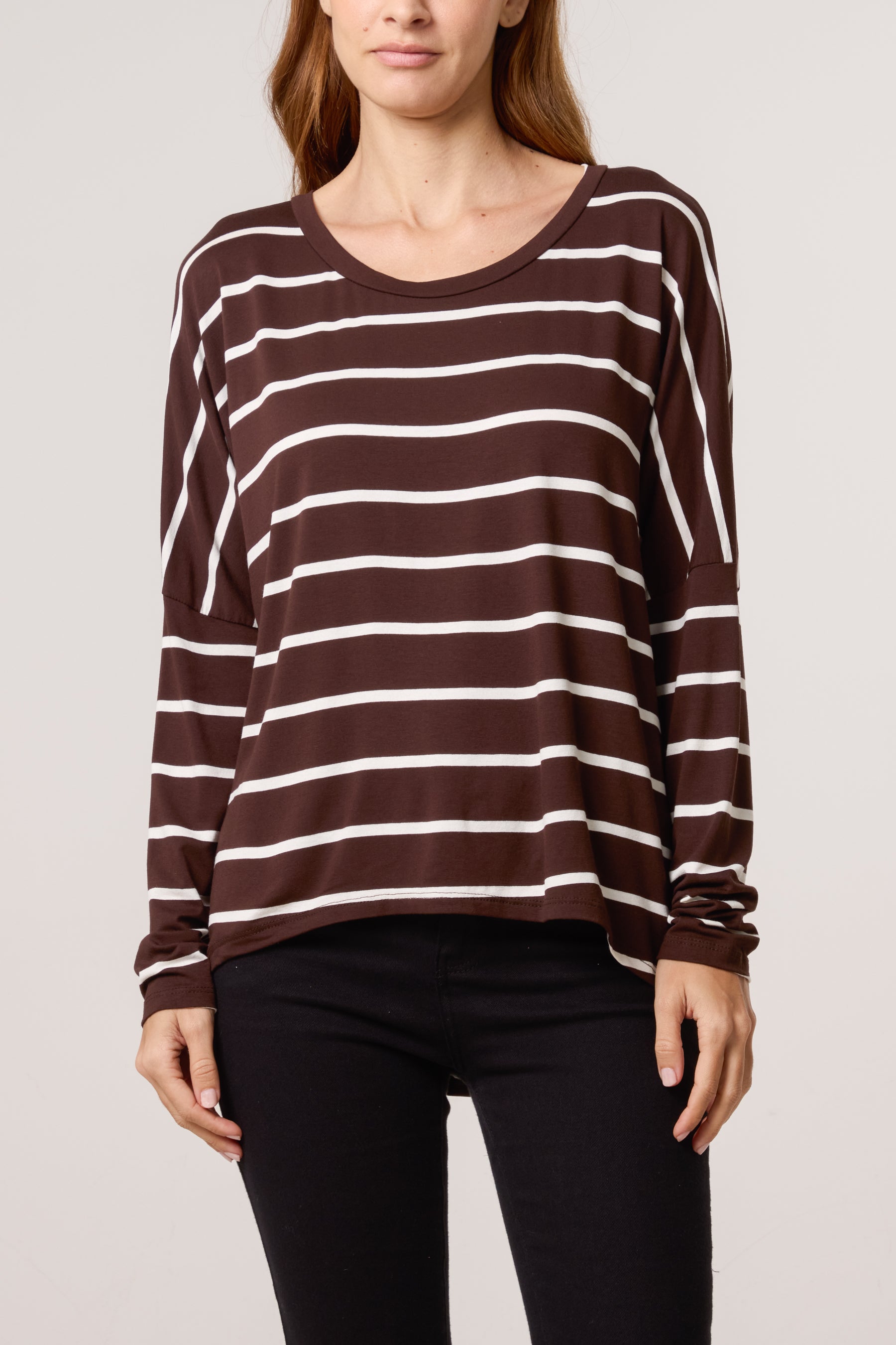 Scoop Neck Long Sleeve Stripe Top