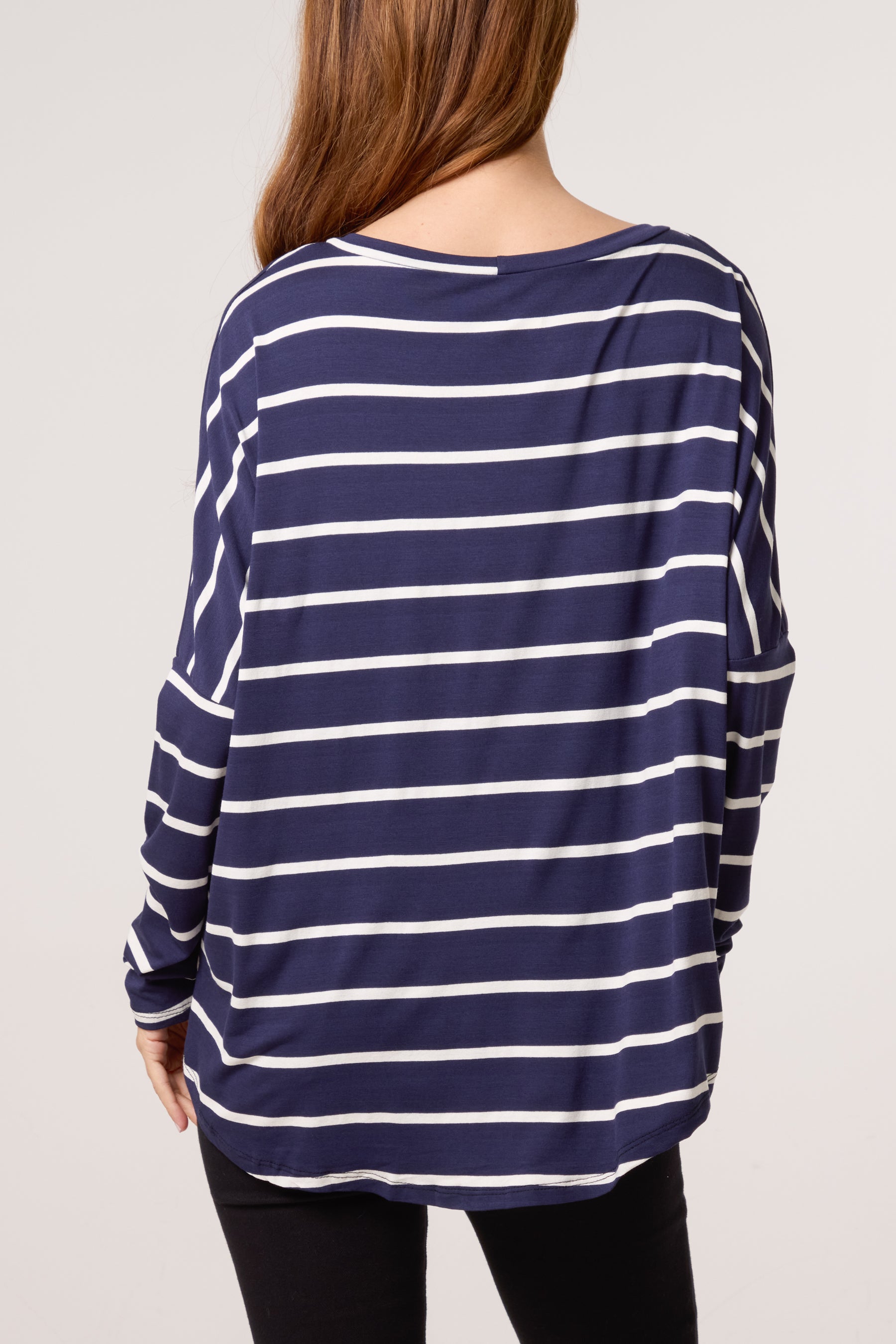 Scoop Neck Long Sleeve Stripe Top