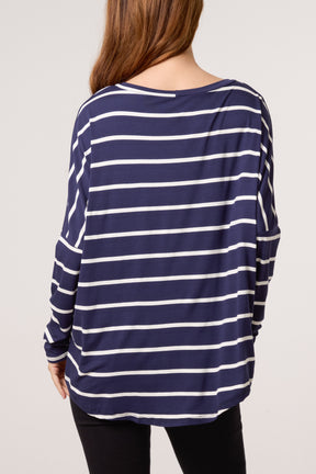 Scoop Neck Long Sleeve Stripe Top