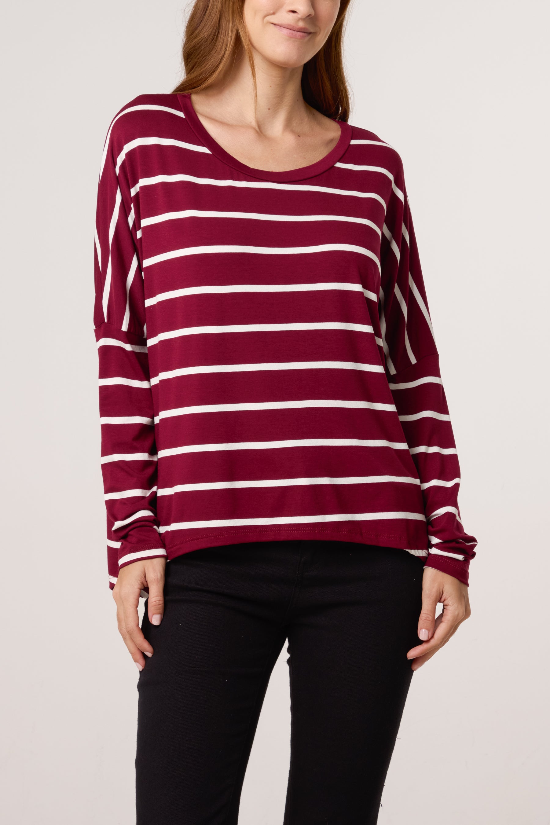Scoop Neck Long Sleeve Stripe Top