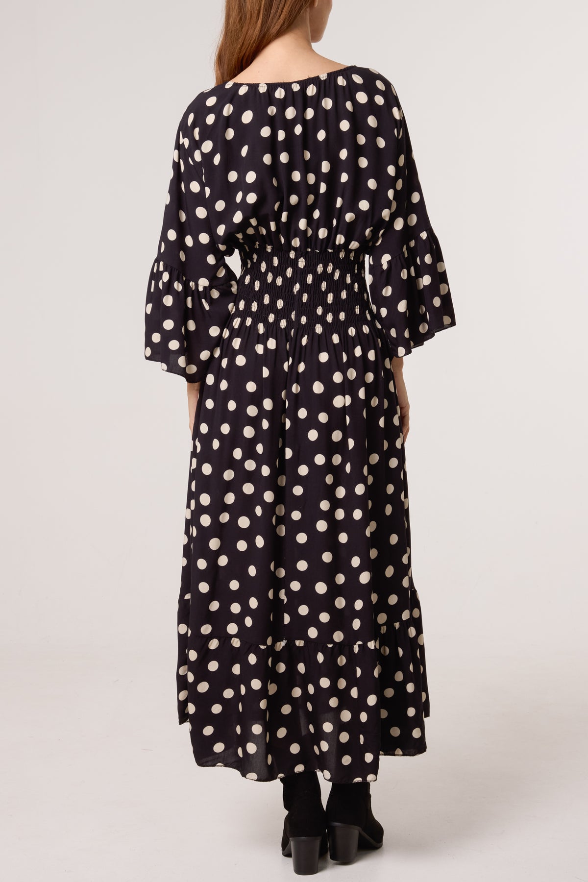 Polka Dot Shirred Waist Dress