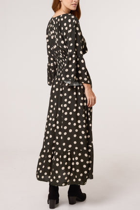Polka Dot Shirred Waist Dress