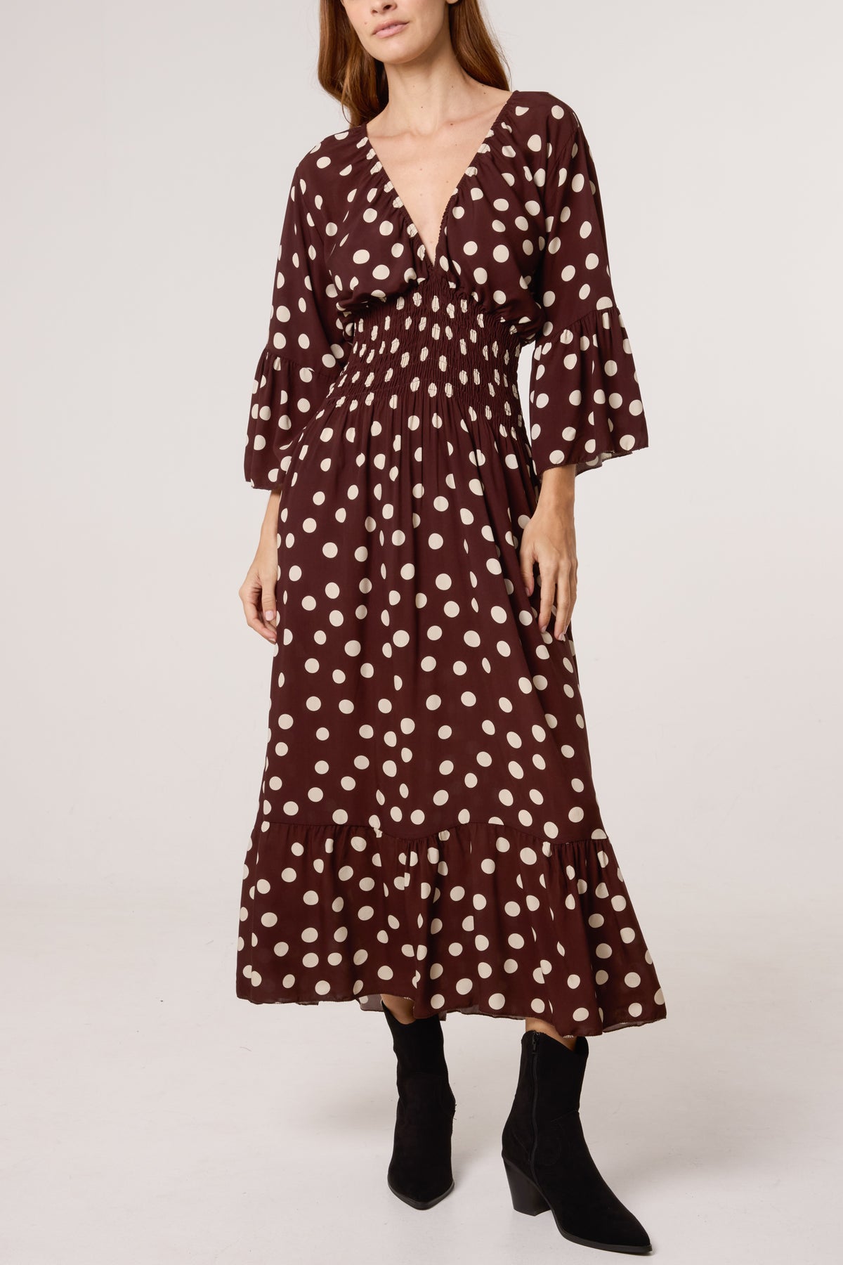 Polka Dot Shirred Waist Dress