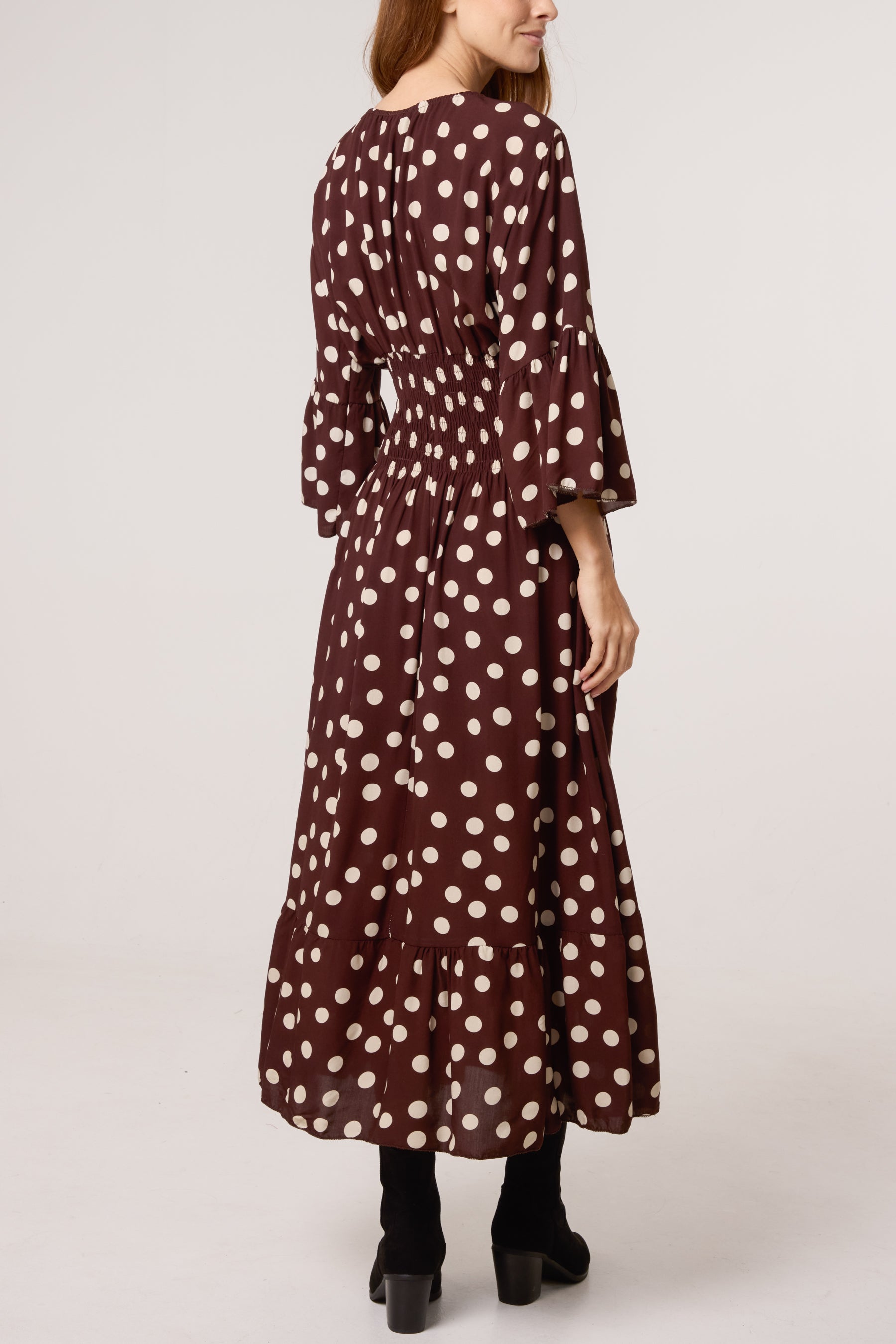 Polka Dot Shirred Waist Dress
