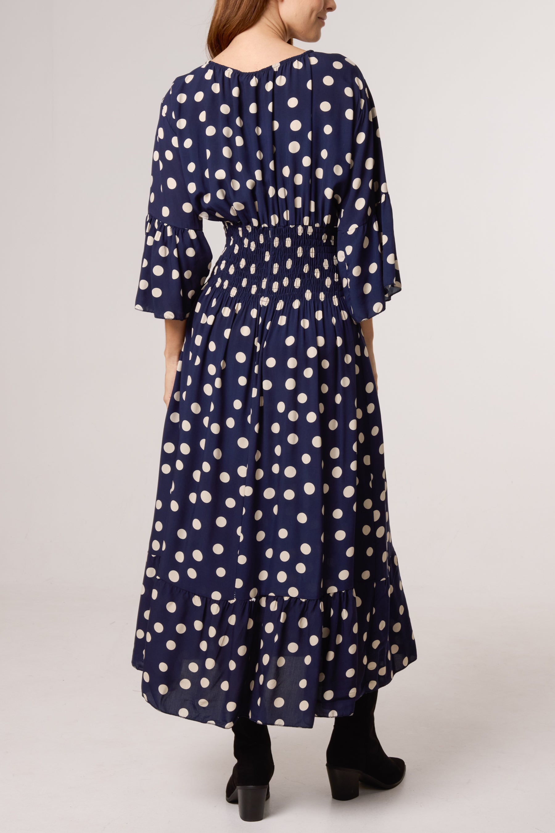 Polka Dot Shirred Waist Dress