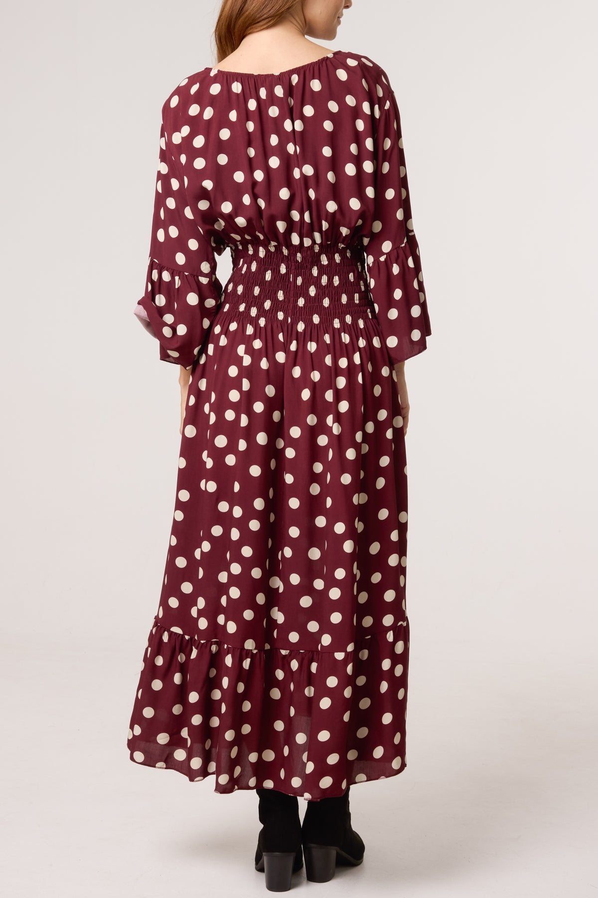 Polka Dot Shirred Waist Dress