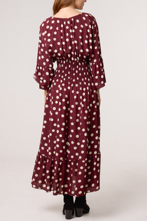 Polka Dot Shirred Waist Dress