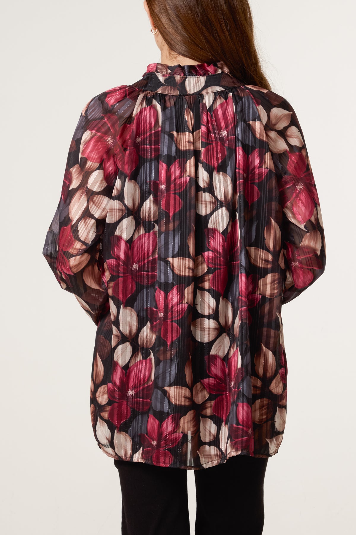 Lurex Floral High Neck Blouse