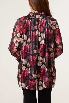 Lurex Floral High Neck Blouse