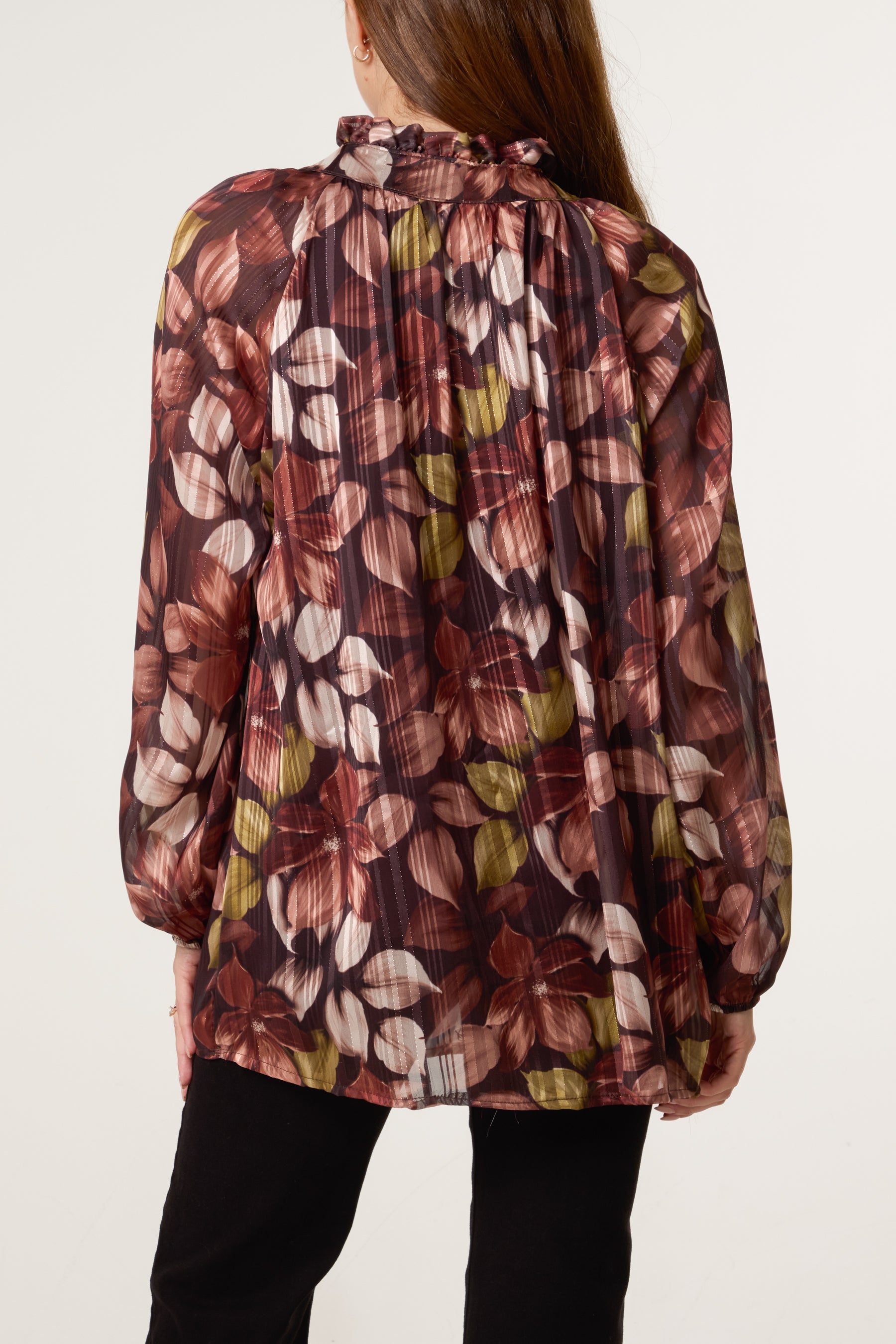 Lurex Floral High Neck Blouse