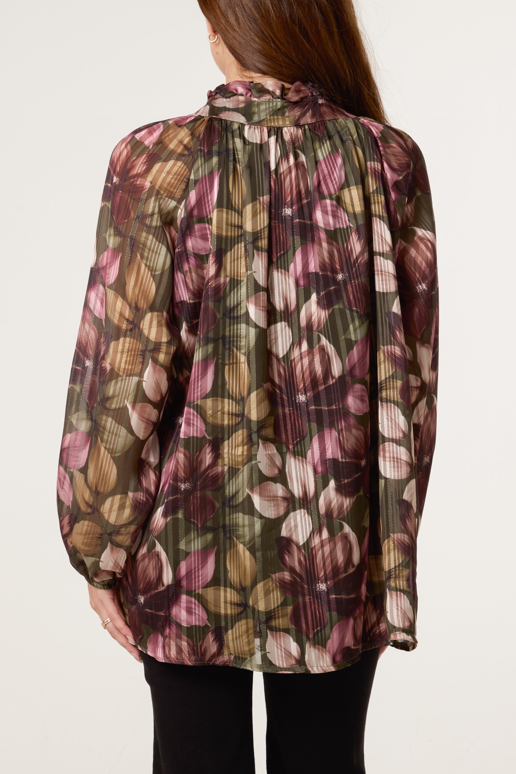 Lurex Floral High Neck Blouse