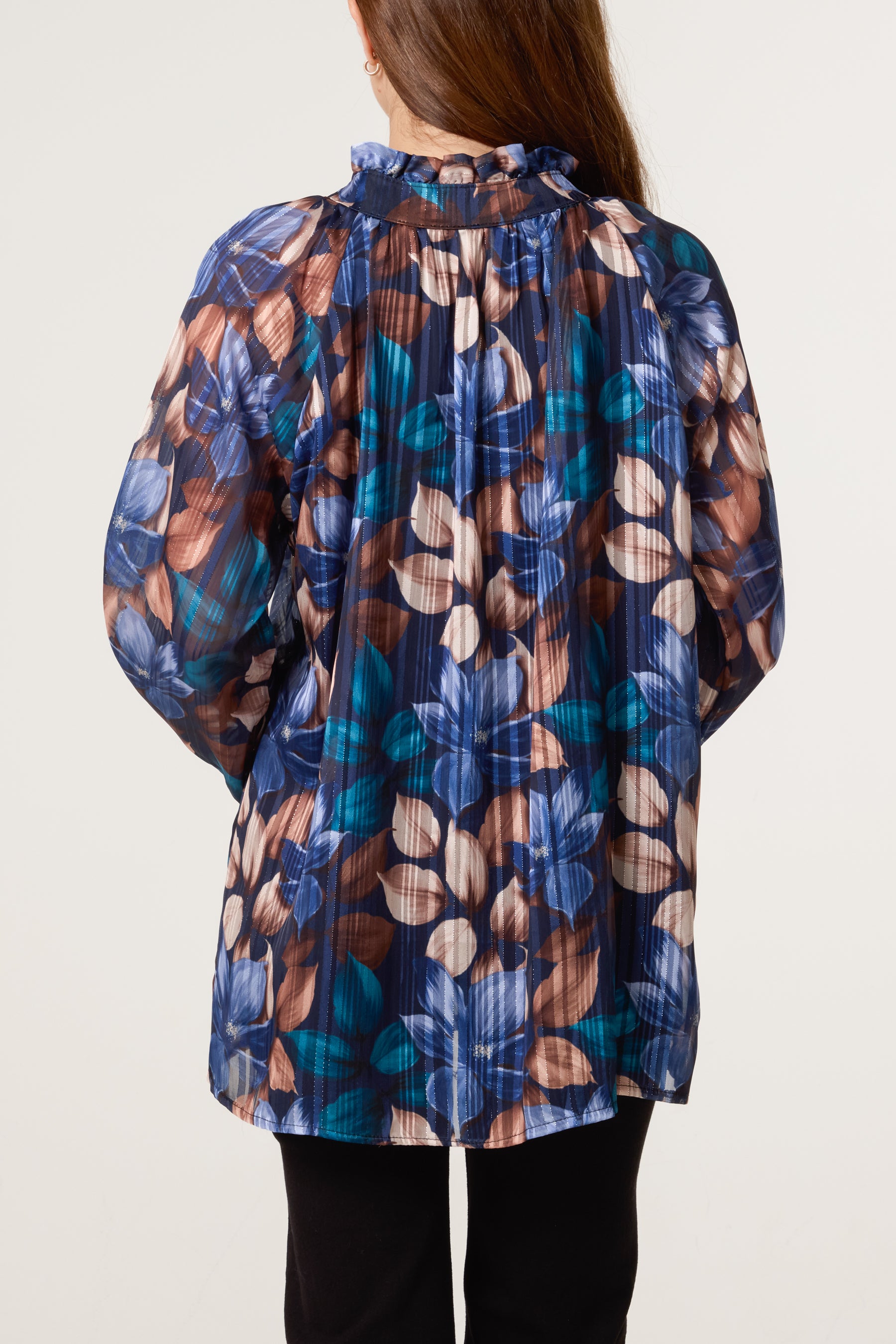 Lurex Floral High Neck Blouse