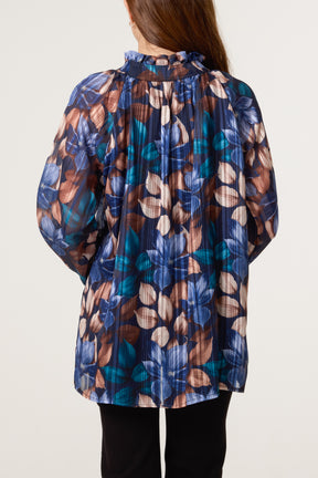 Lurex Floral High Neck Blouse