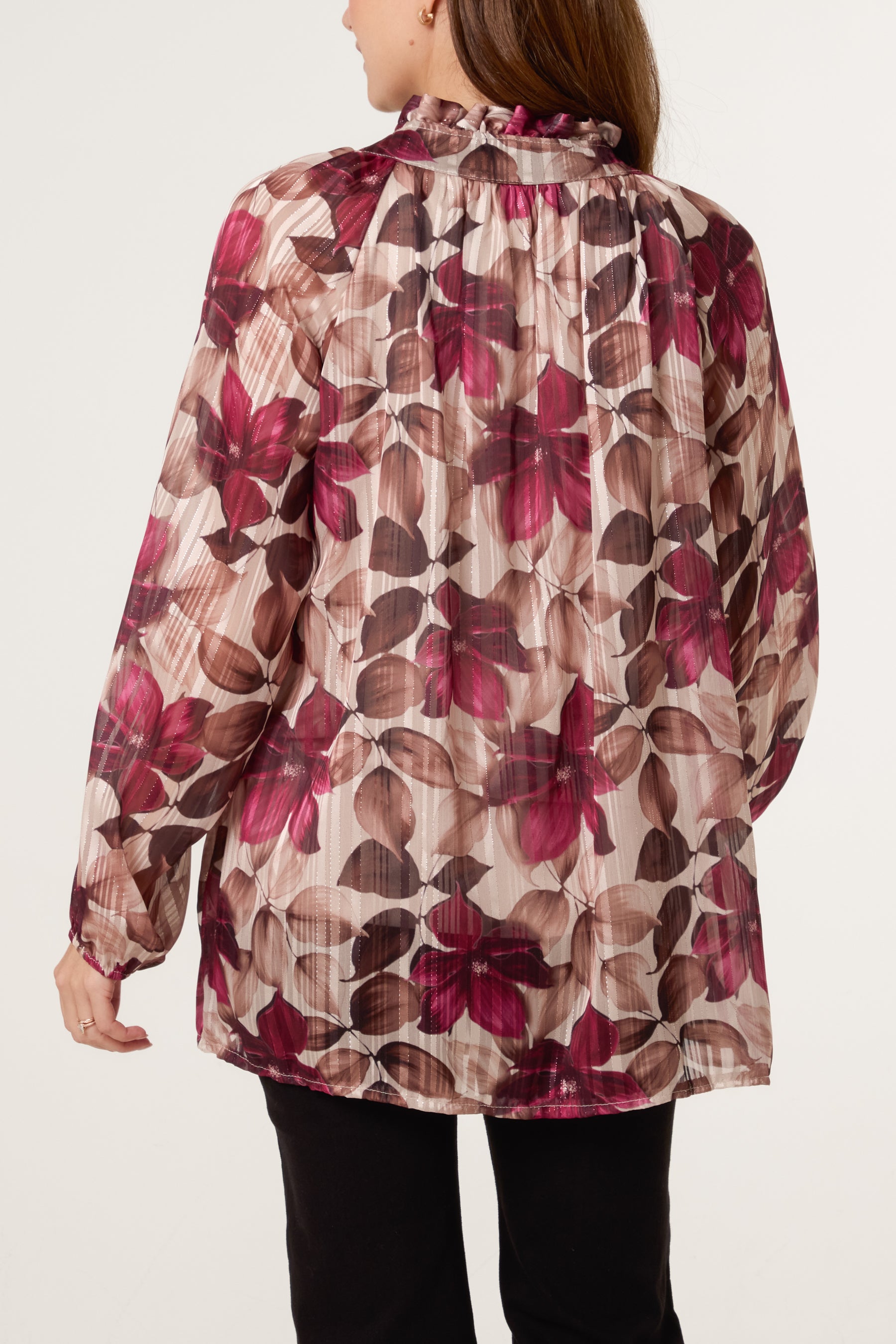 Lurex Floral High Neck Blouse