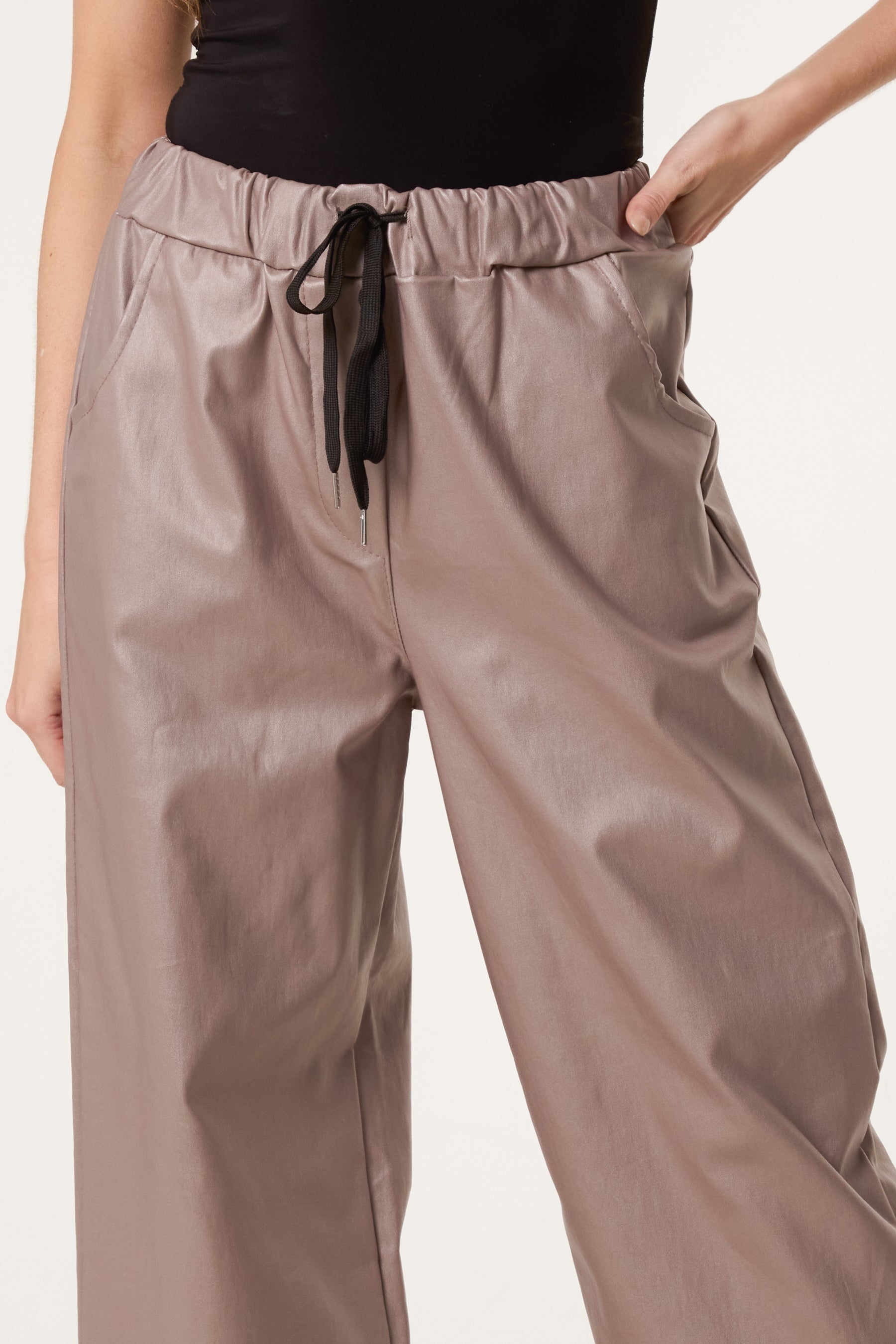 PU Coated Wide Leg Magic Trousers