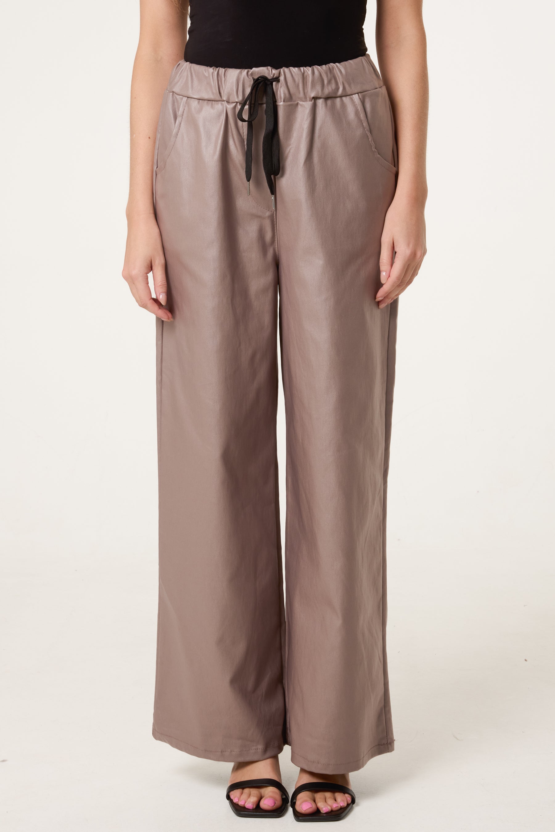 PU Coated Wide Leg Magic Trousers