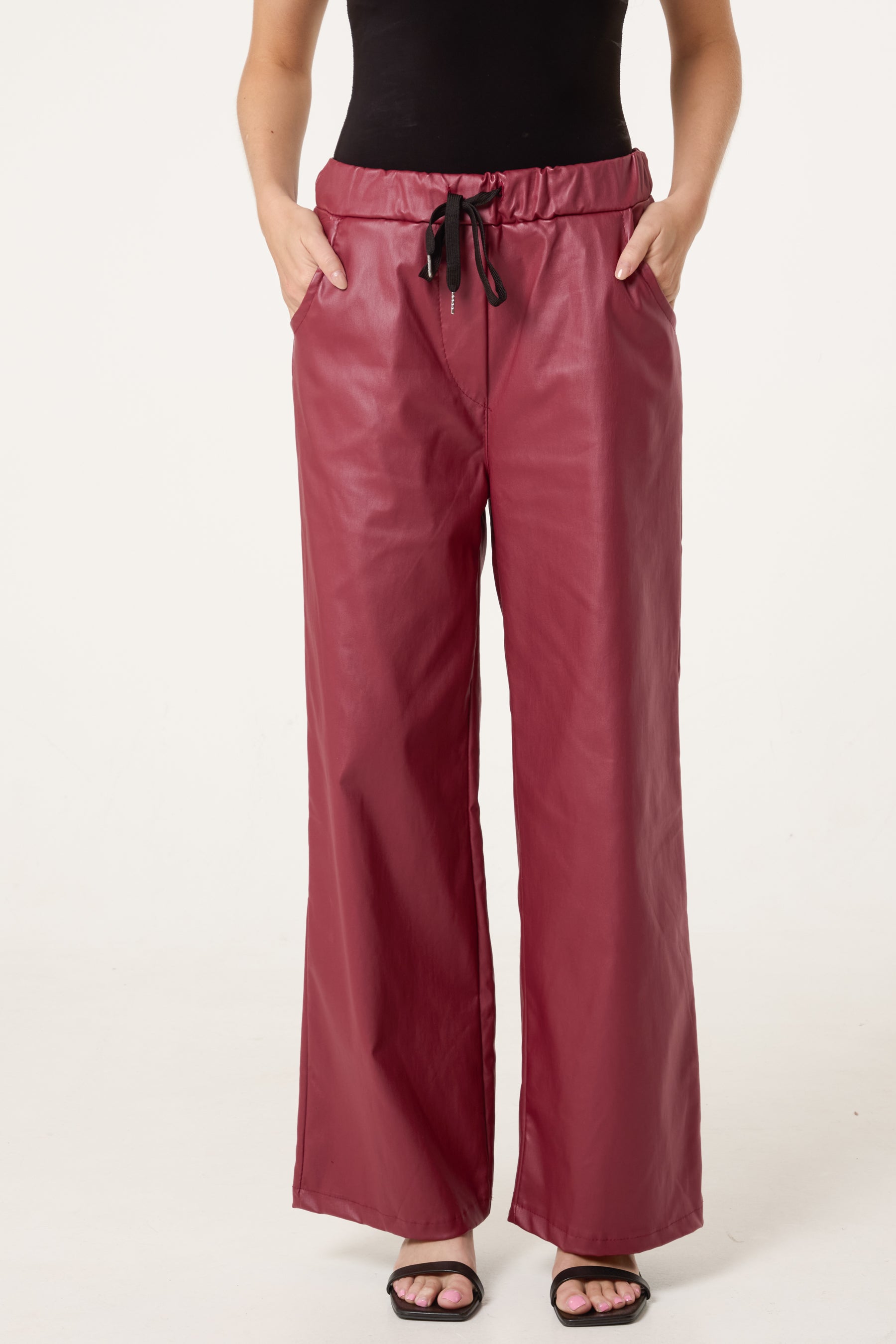 PU Coated Wide Leg Magic Trousers