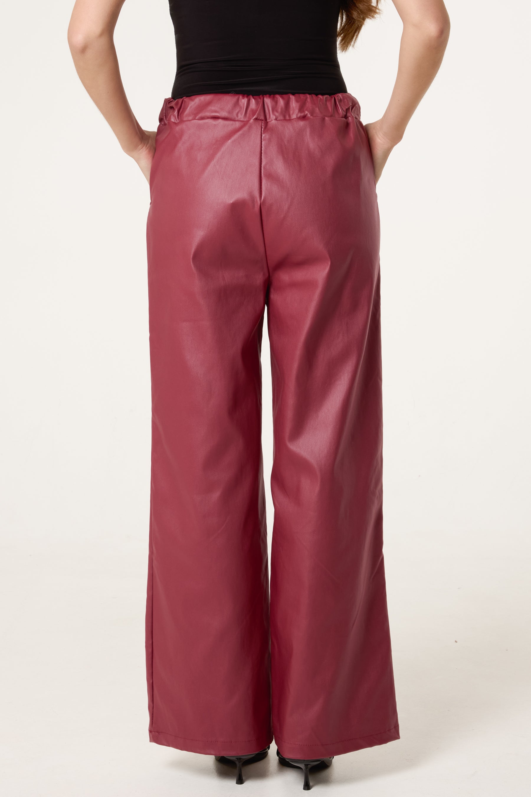 PU Coated Wide Leg Magic Trousers