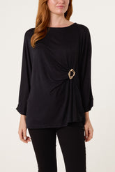 Glitter Lurex Side Gathered Blouse